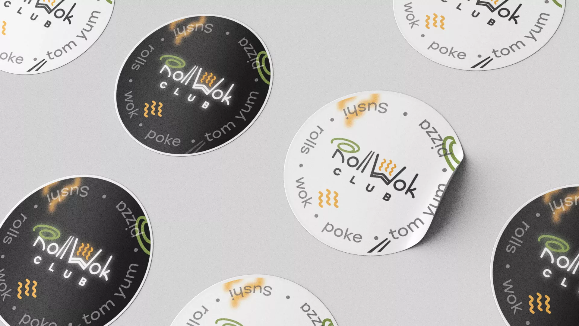 Разработка наклеек для суши-бара «Roll Wok Club» в Советском
